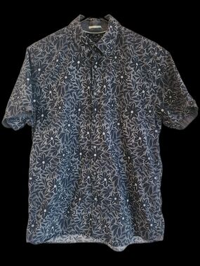 Ted Baker London Navy Hawaiian Shirt Short Sleeve White Floral Aloha Men's 4